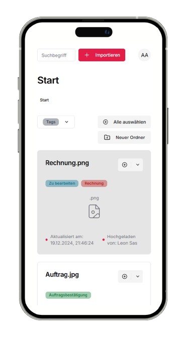 DocuUp Mobile App — Dokumentenverwaltung auf dem Smartphone mit Tags und Metadaten